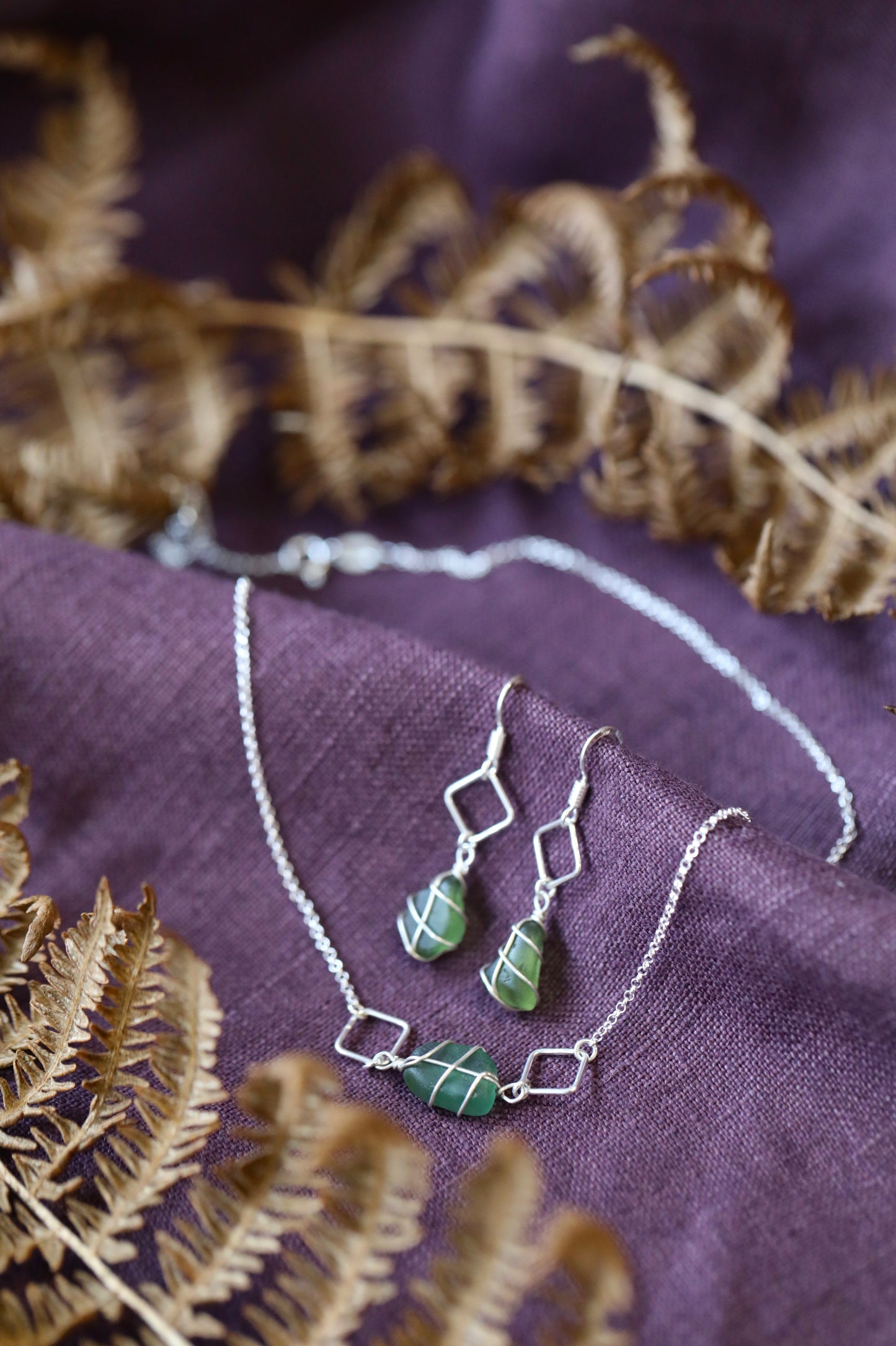 Xanthe Earrings in Silver & Dark Green