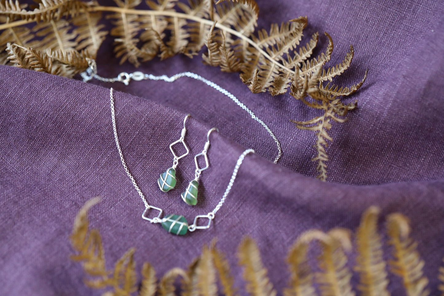 Xanthe Earrings in Silver & Dark Green