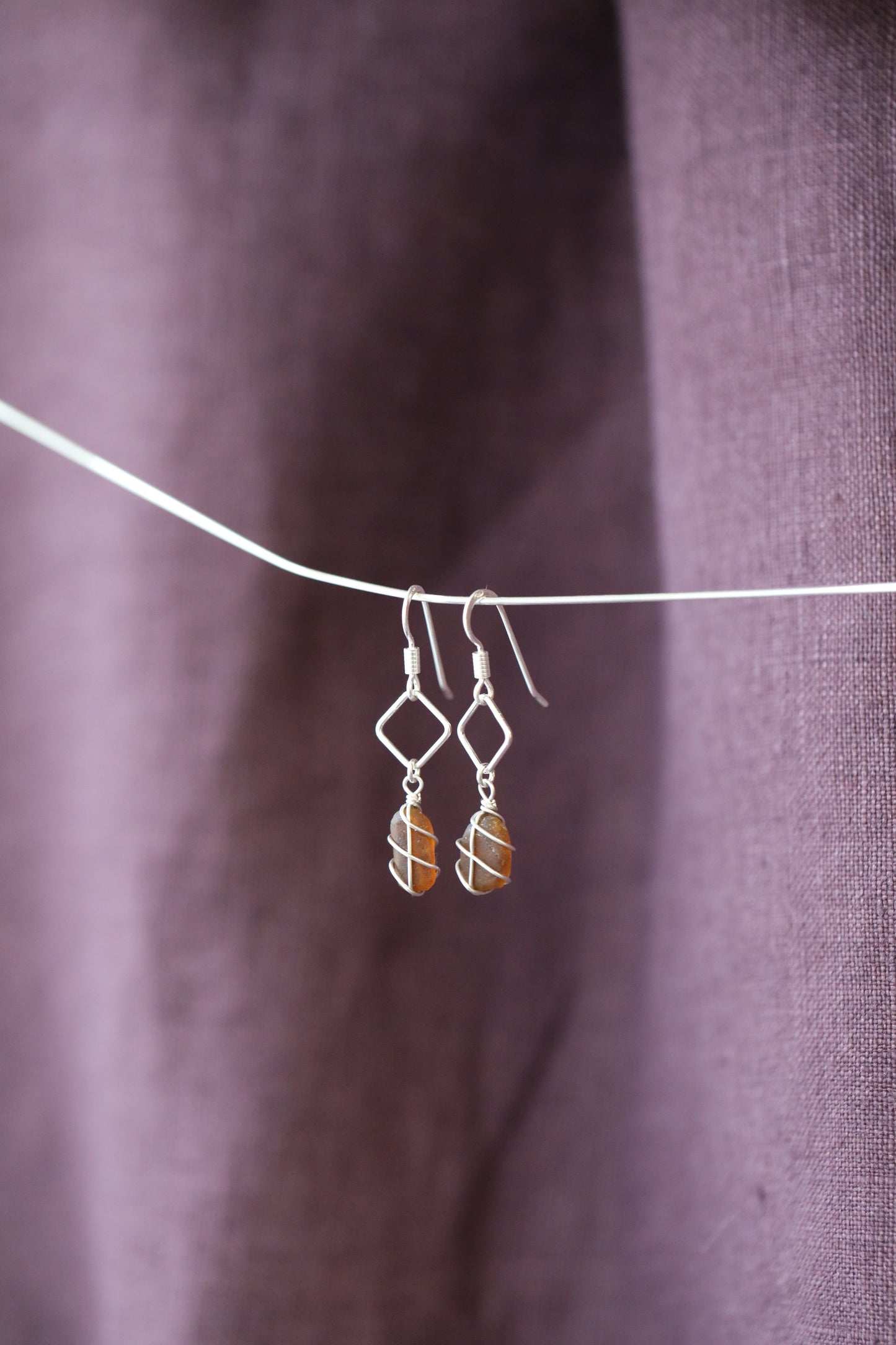 Xanthe Earrings in Silver & Amber