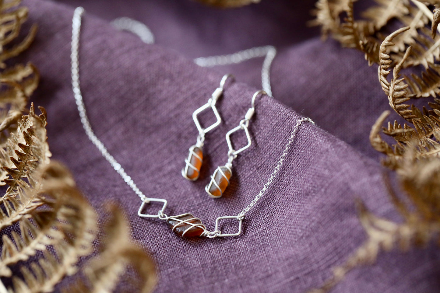 Xanthe Earrings in Silver & Amber