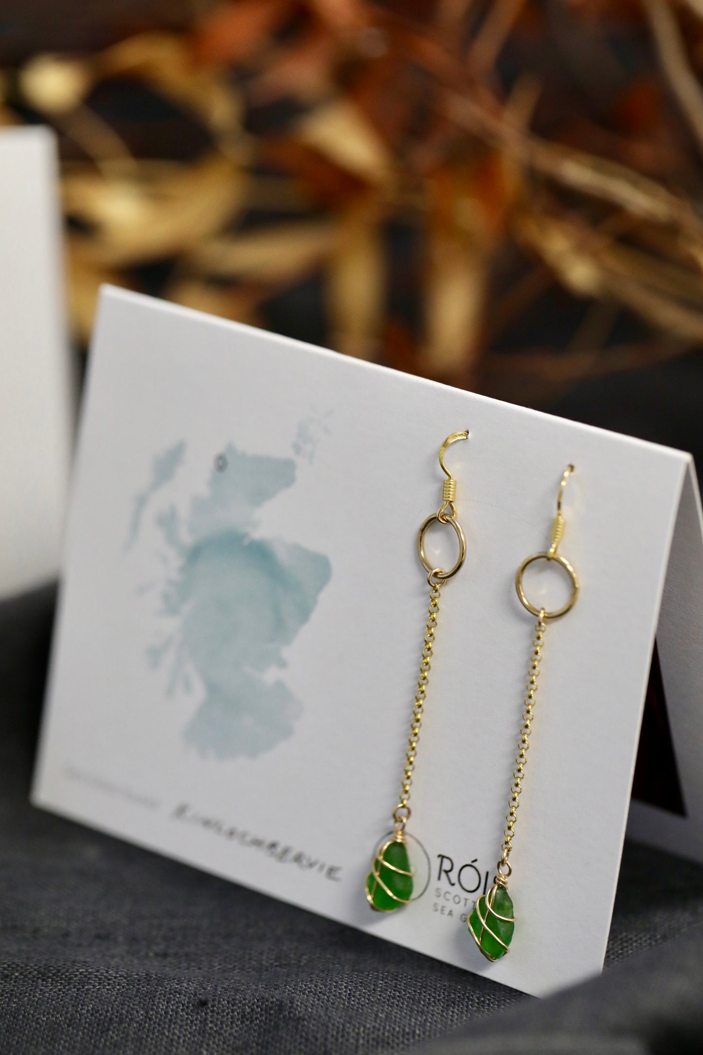 Rachel Chain Drop Earrings in Gold Vermeil & Bright Green