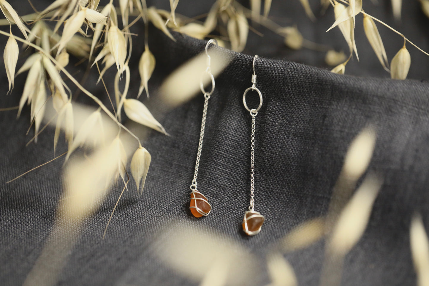 Rachel Chain Drop Earrings in Sterling Silver & Amber