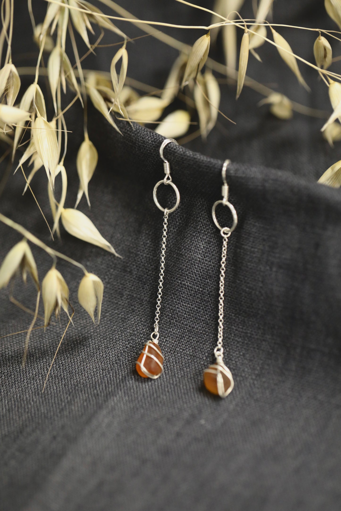 Rachel Chain Drop Earrings in Sterling Silver & Amber