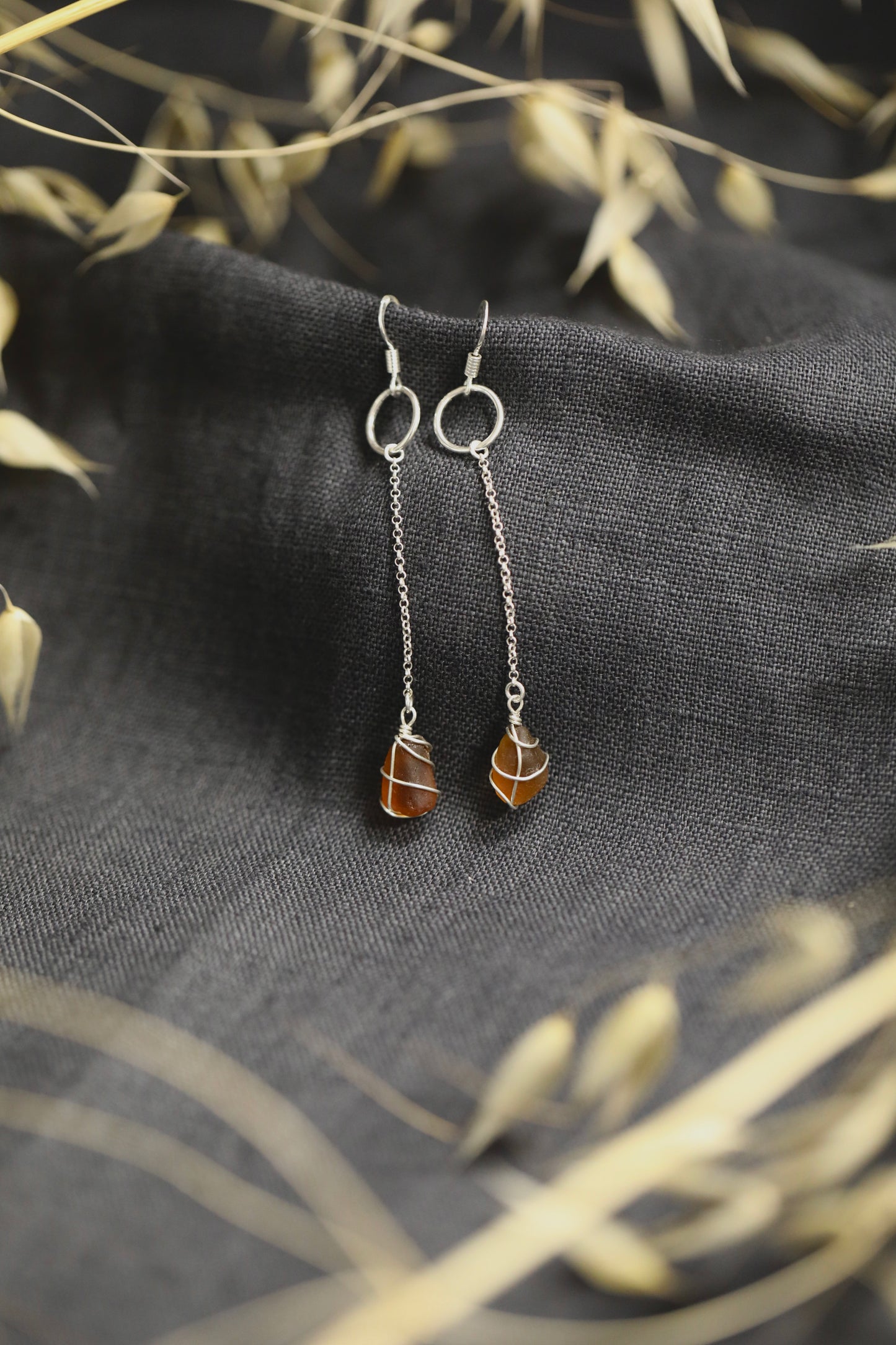 Rachel Chain Drop Earrings in Sterling Silver & Amber
