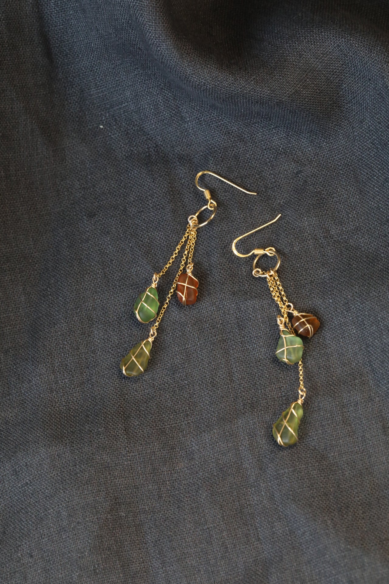 Waterfall Chain Drop Earrings in Warm tones & Gold