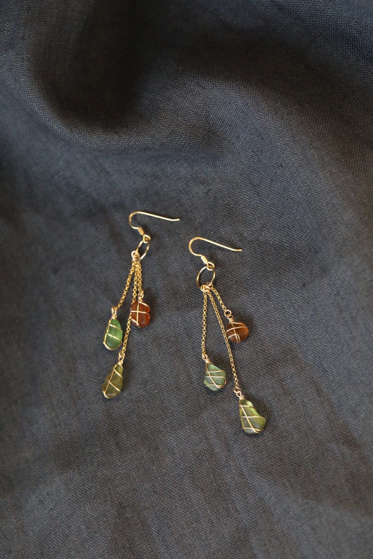 Waterfall Chain Drop Earrings in Warm tones & Gold