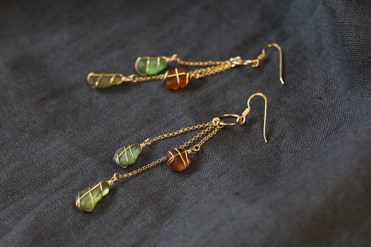 Waterfall Chain Drop Earrings in Warm tones & Gold
