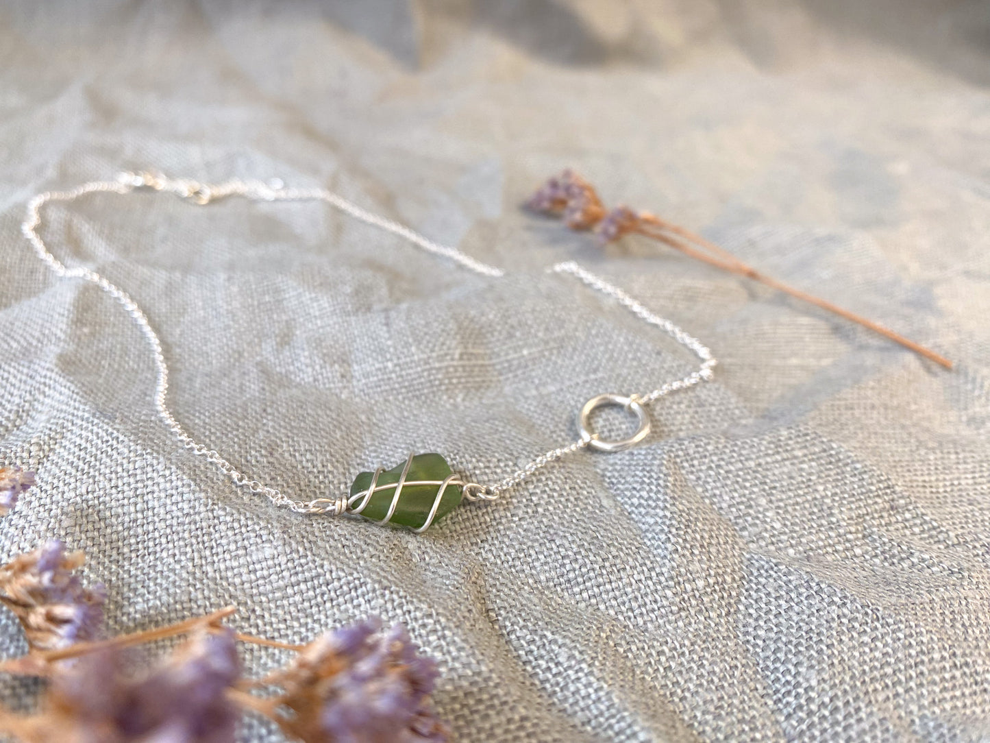 Eilidh Necklace in Silver & Dark Green