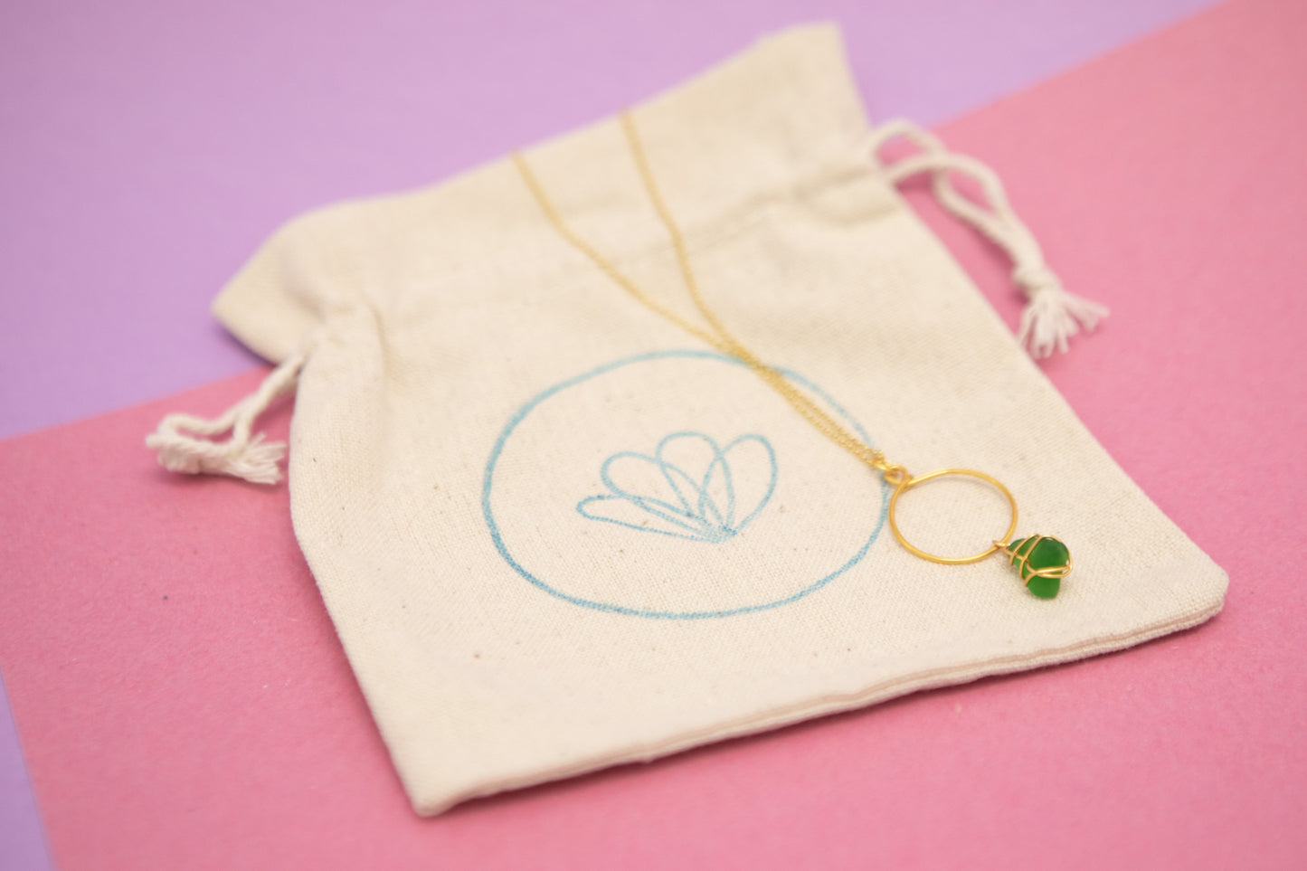 Lillie Hoop Necklace in Gold & Bright Green