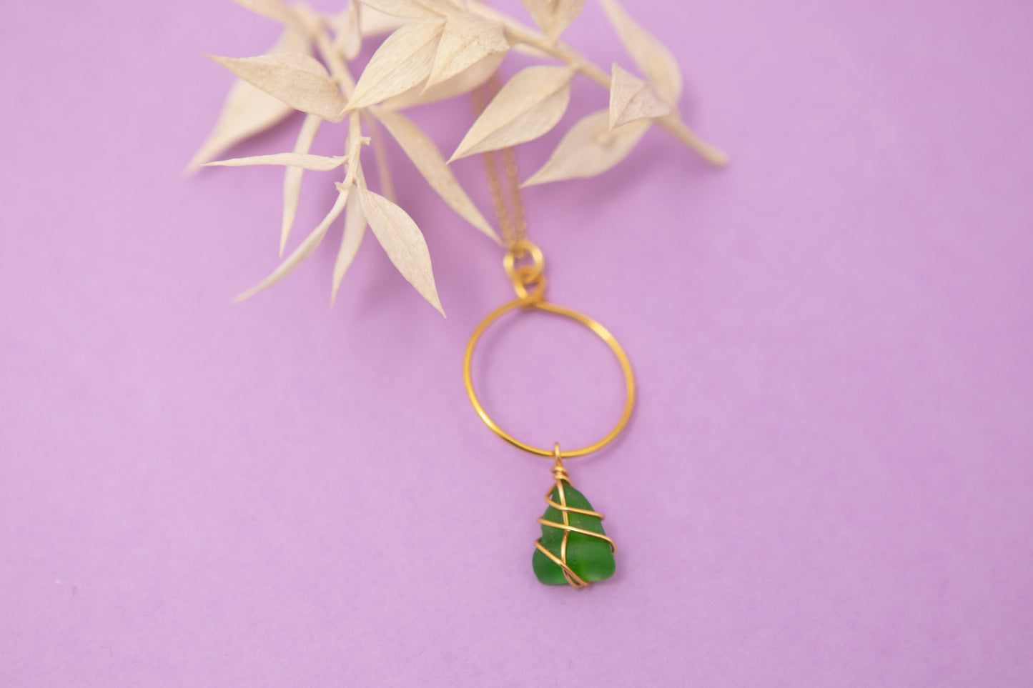 Lillie Hoop Necklace in Gold & Bright Green