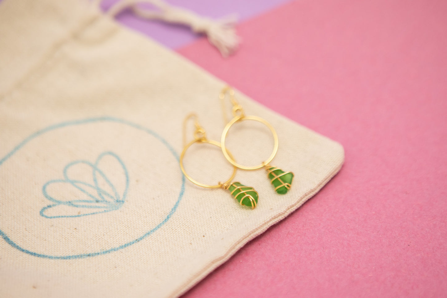 Lillie Hoops in Gold & Bright Green