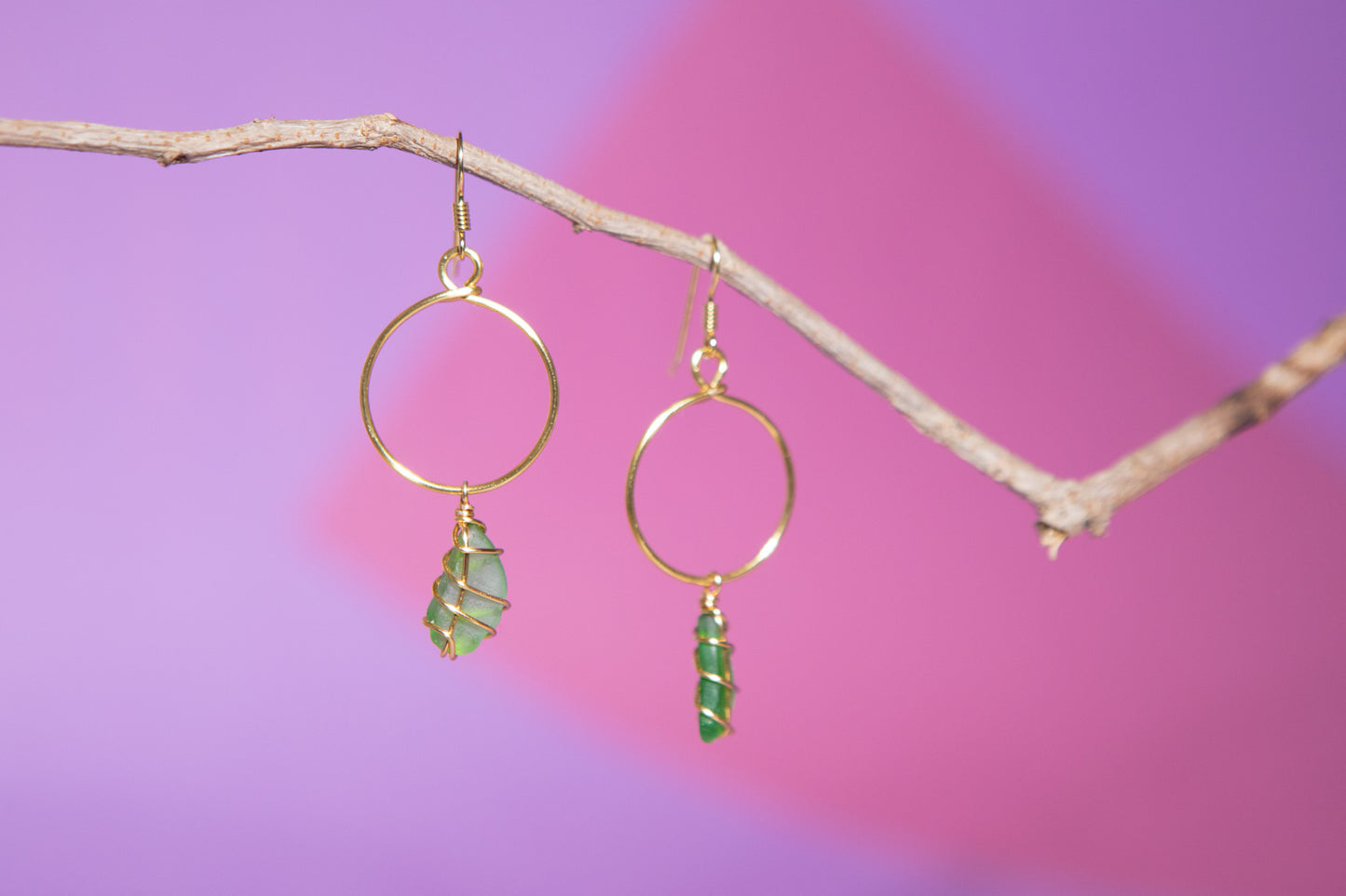 Lillie Hoops in Gold & Bright Green