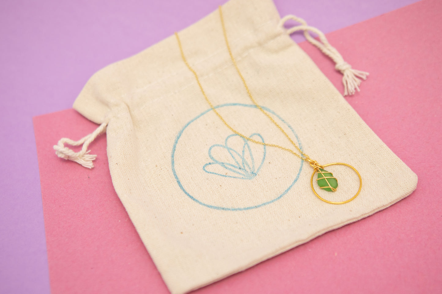 Jennie Hoop Necklace in Gold & Bright Green