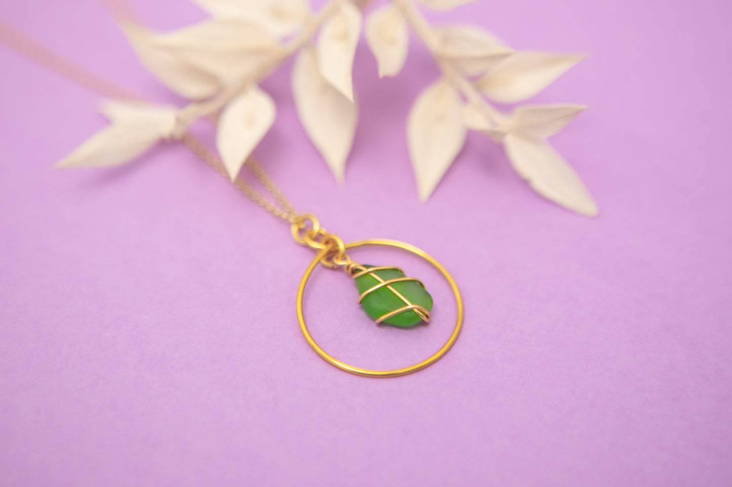Jennie Hoop Necklace in Gold & Bright Green