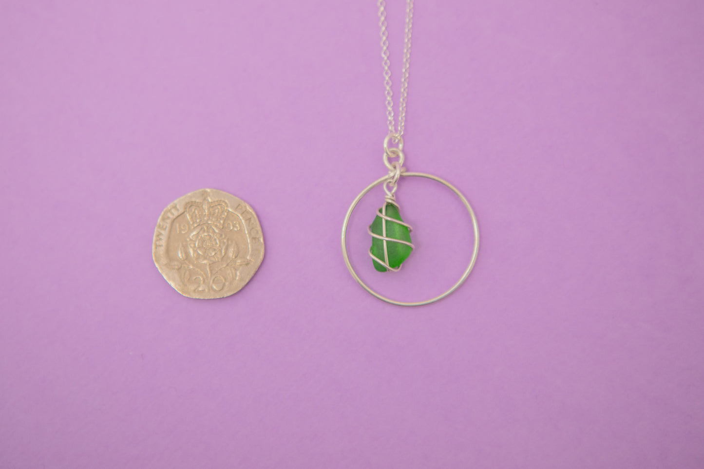 Jennie Hoop Necklace in Silver & Bright Green