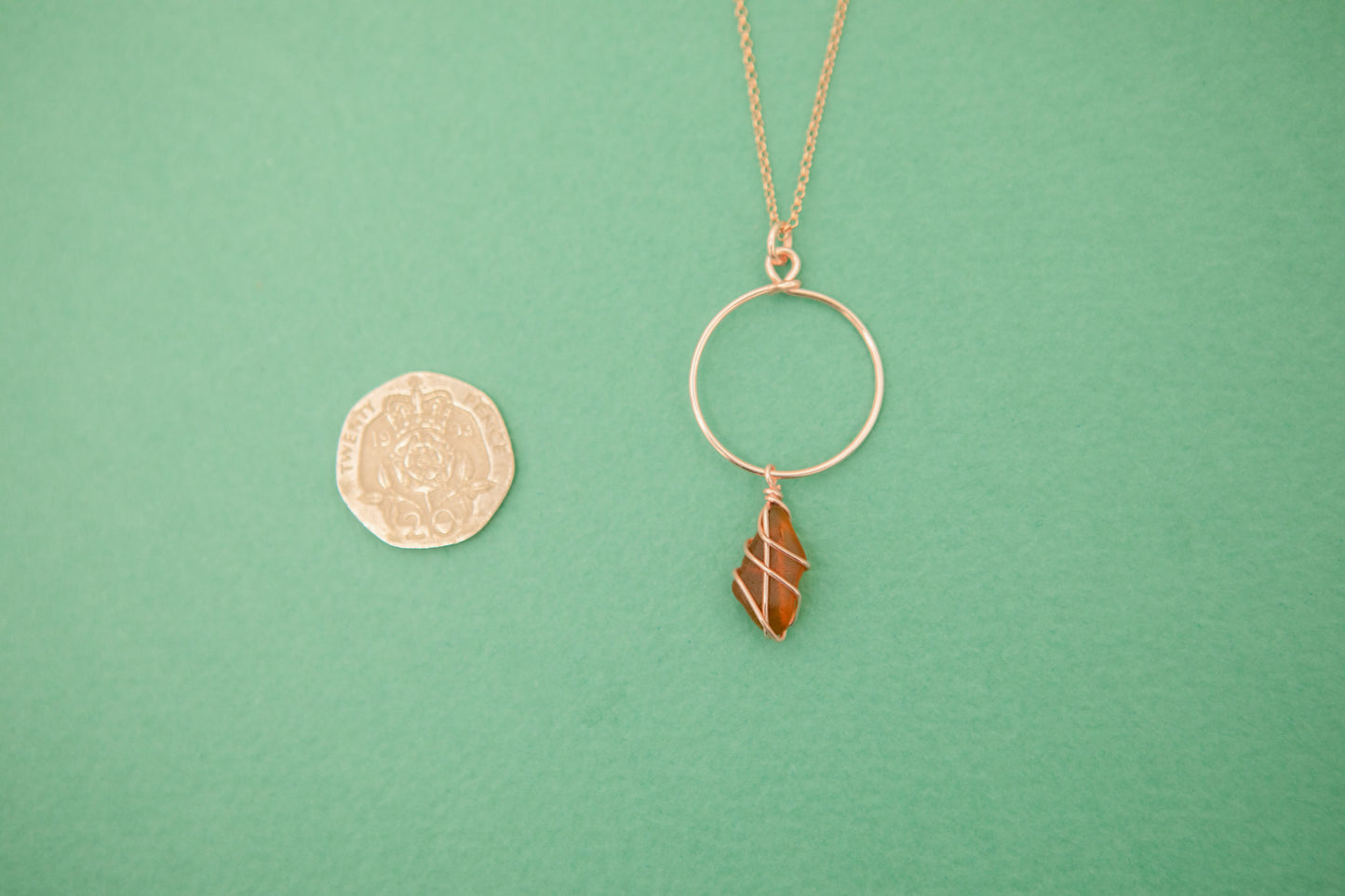 Lillie Hoop Necklace in Rose Gold & Amber