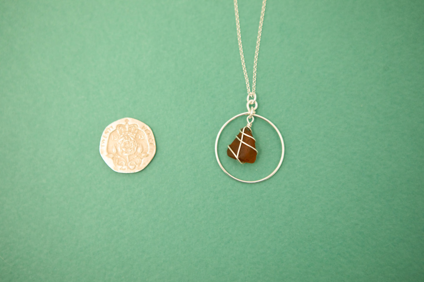 Jennie Hoop Necklace in Silver & Amber