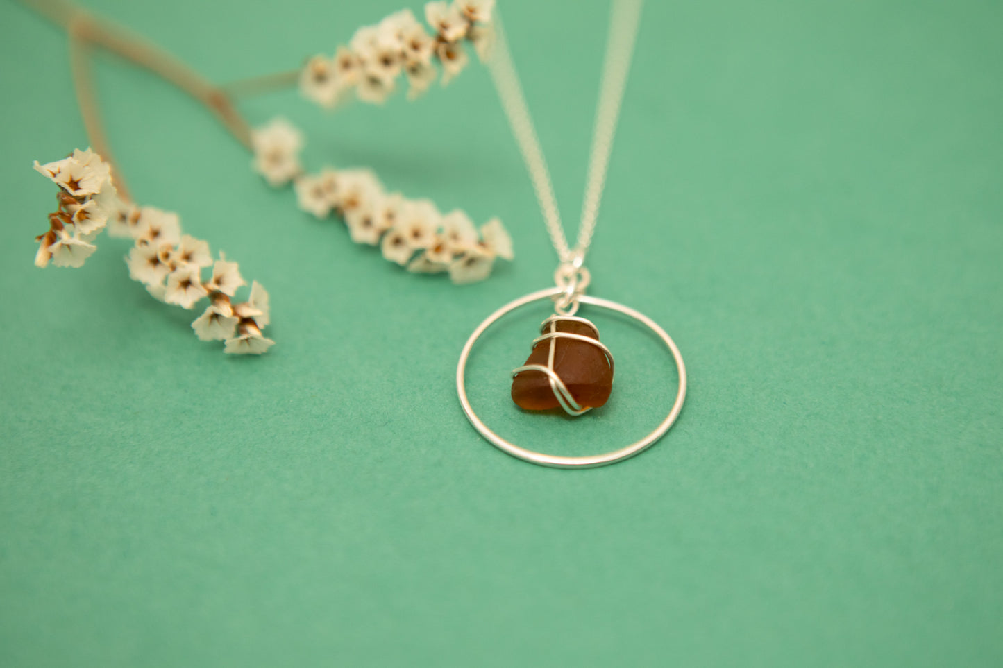 Jennie Hoop Necklace in Silver & Amber