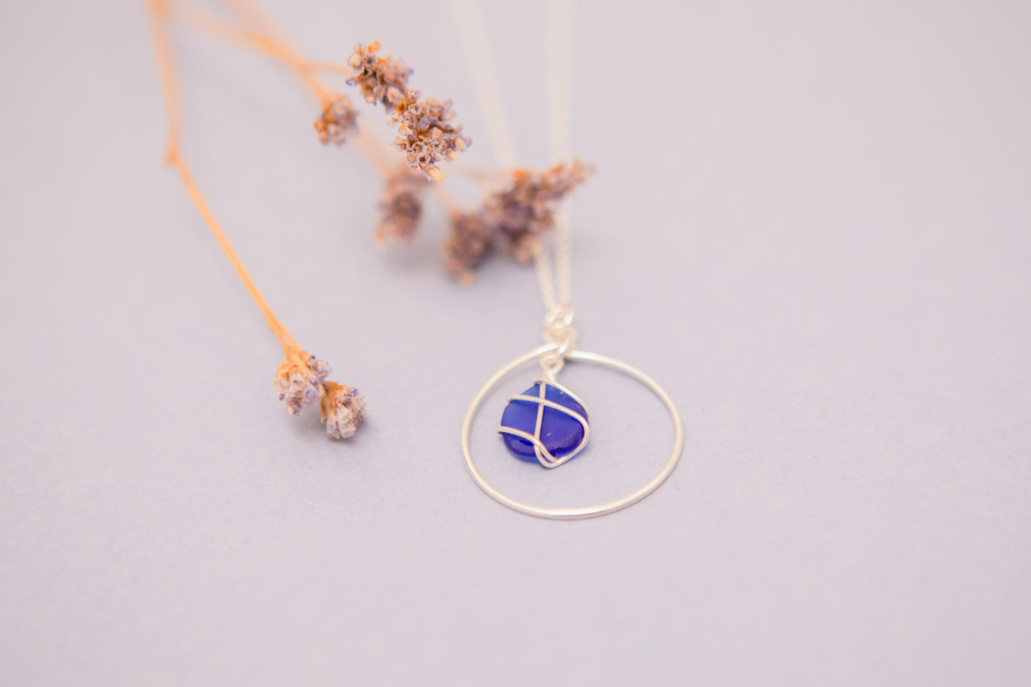 Jennie Hoop Necklace in Silver & Cobalt Blue