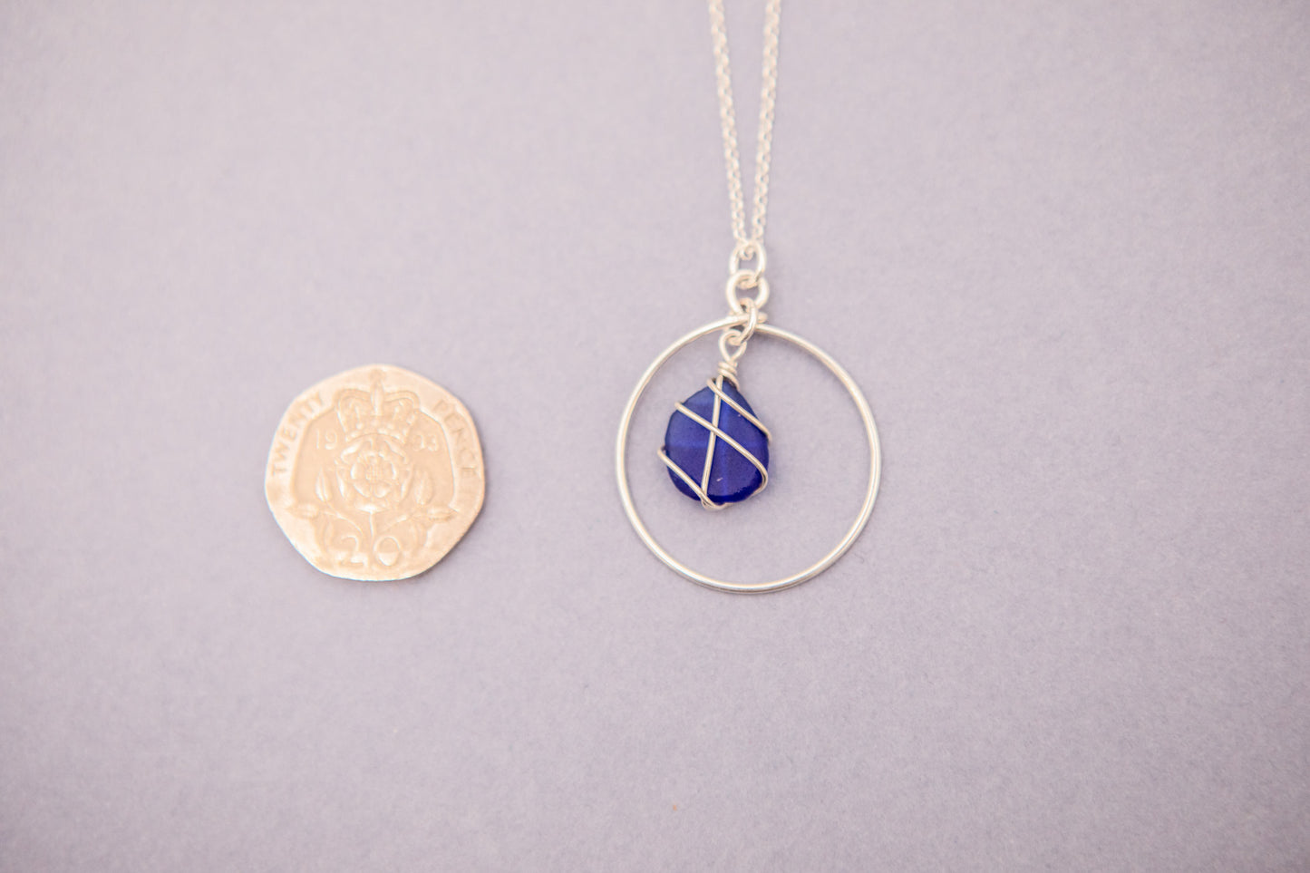 Jennie Hoop Necklace in Silver & Cobalt Blue