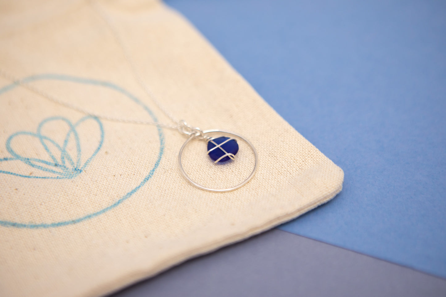 Jennie Hoop Necklace in Silver & Cobalt Blue