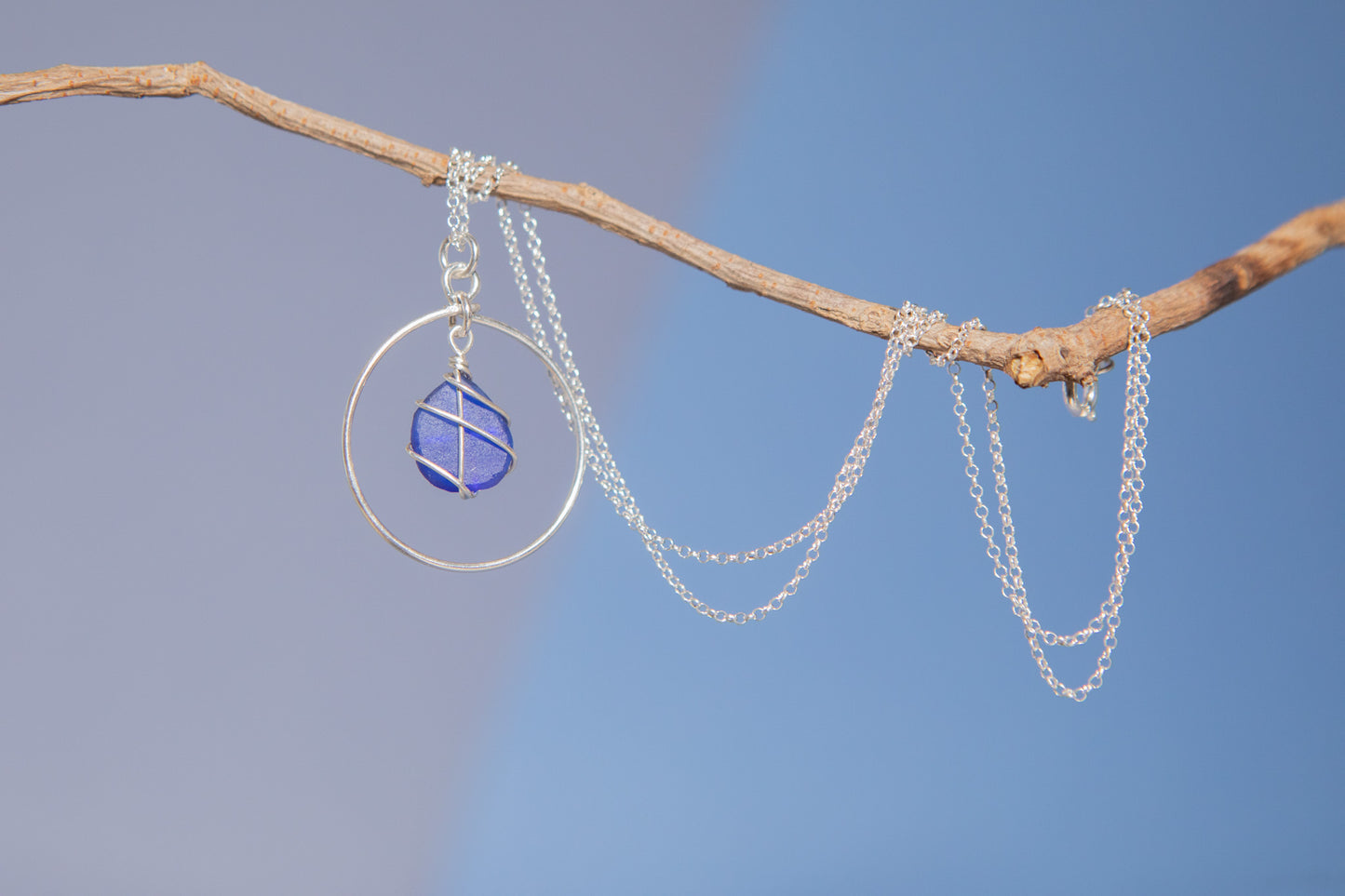 Jennie Hoop Necklace in Silver & Cobalt Blue