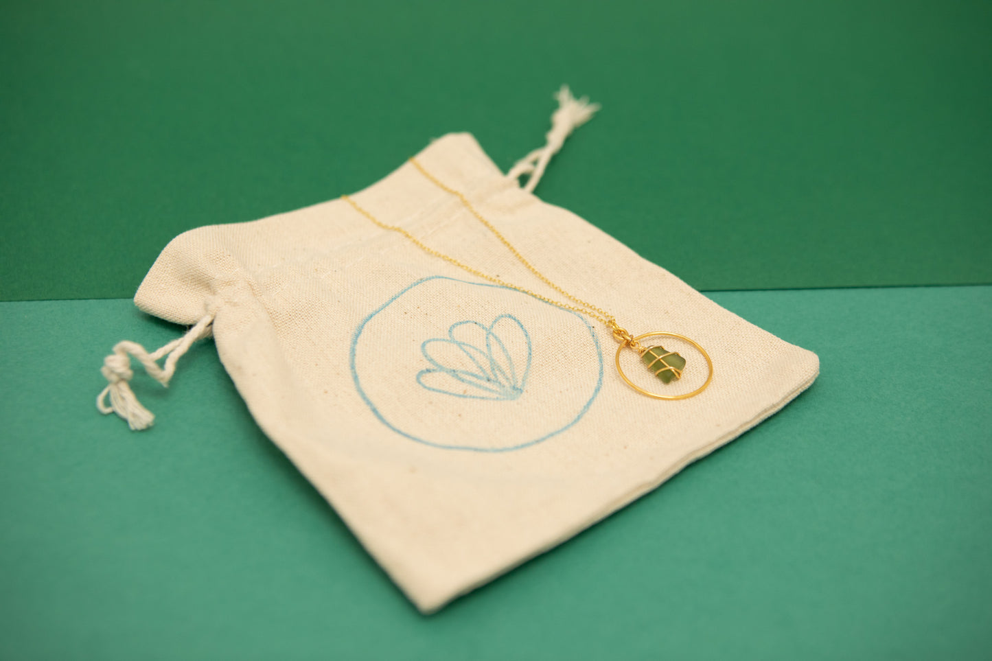 Jennie Hoop Necklace in Gold & Dark Green
