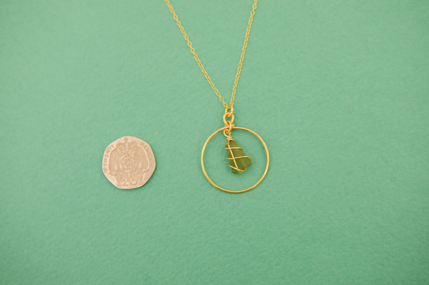 Jennie Hoop Necklace in Gold & Dark Green