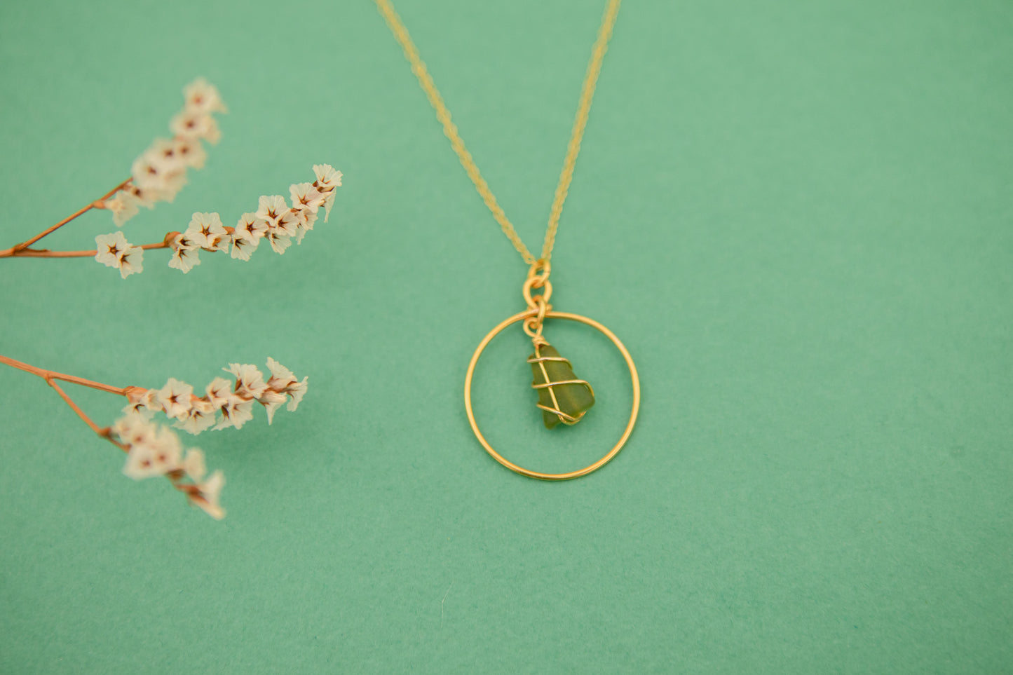 Jennie Hoop Necklace in Gold & Dark Green