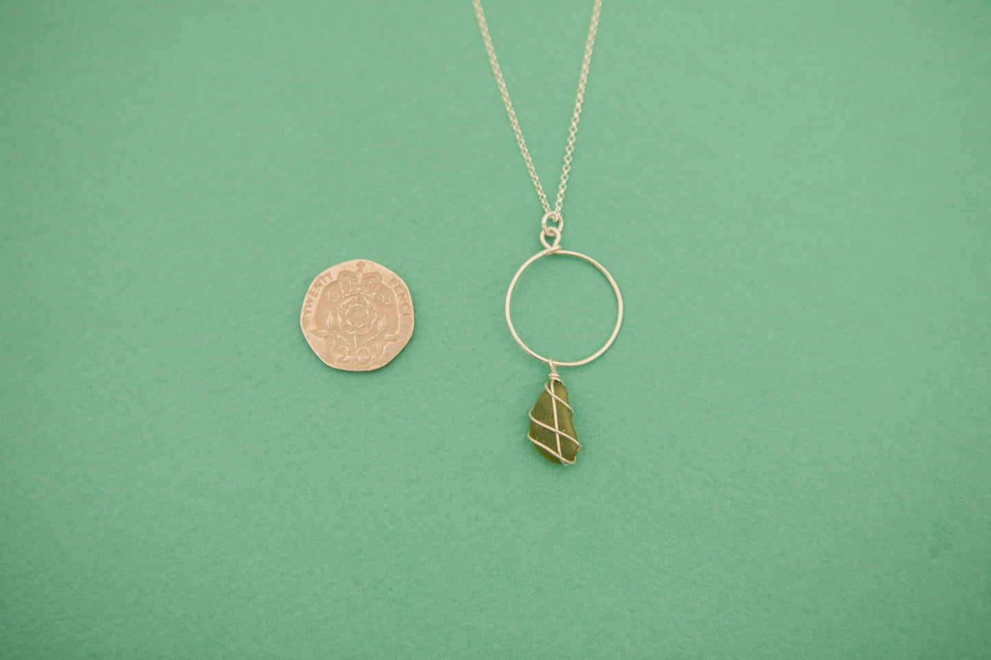 Lillie Hoop Necklace in Silver & Dark Green