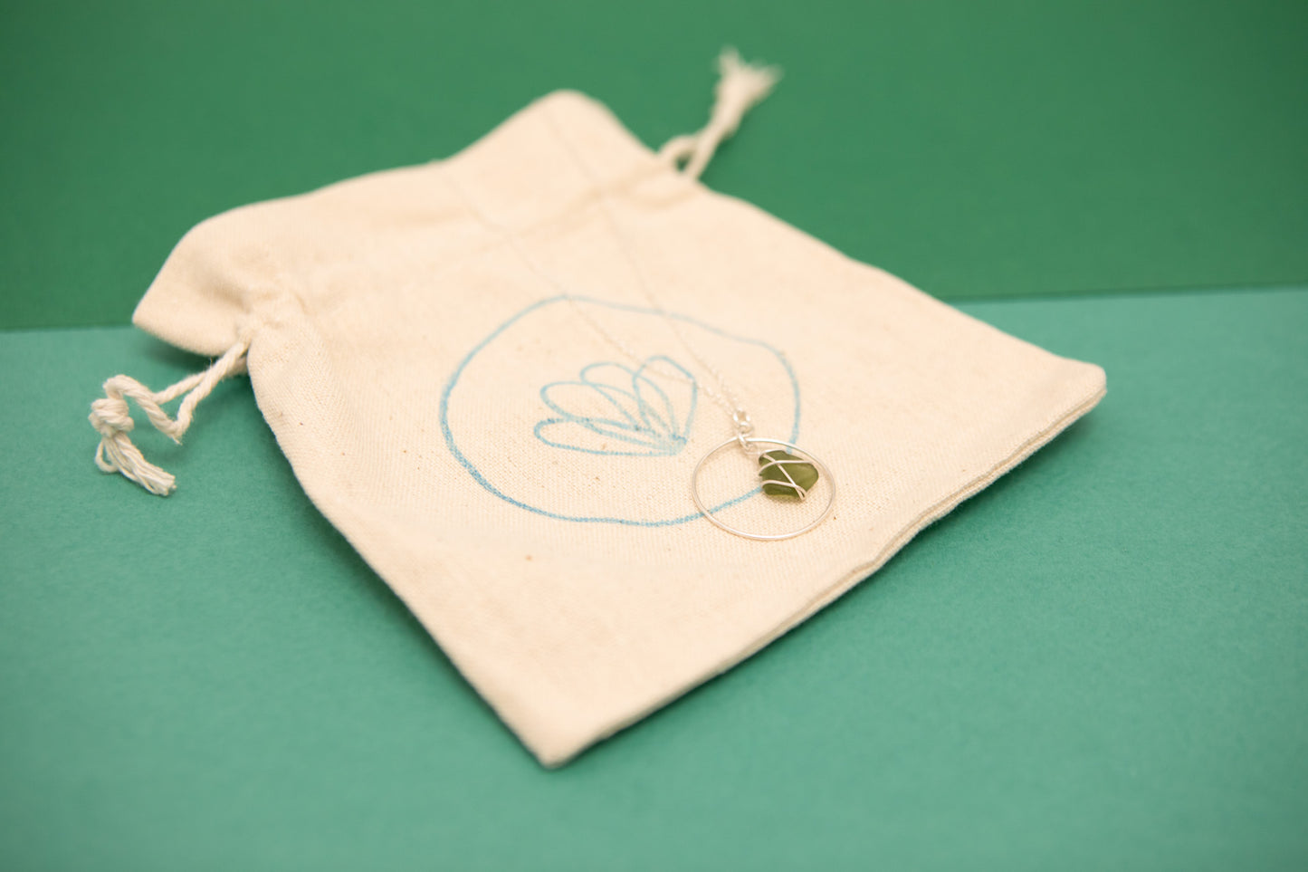 Jennie Hoop Necklace in Silver & Dark Green