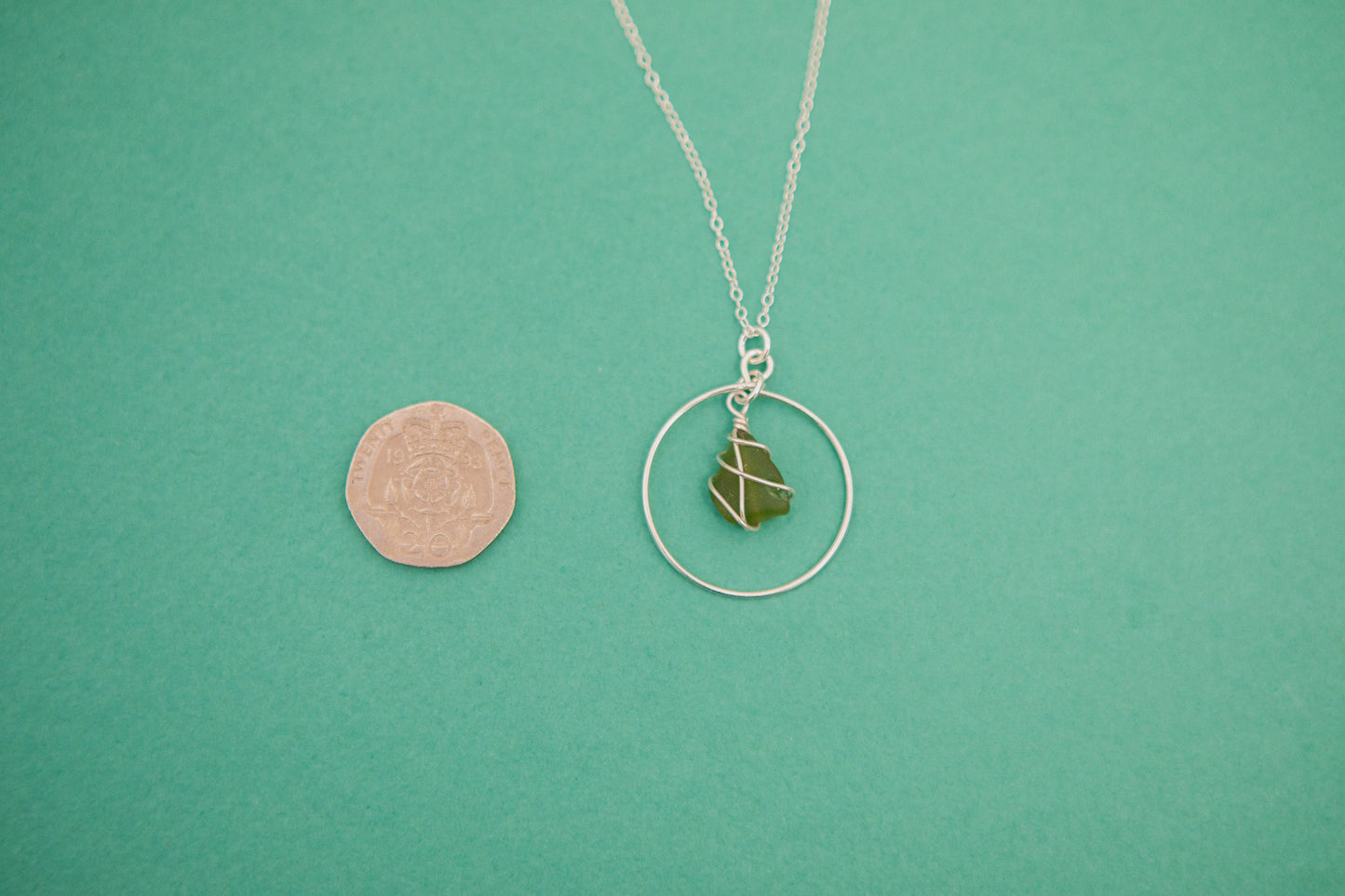 Jennie Hoop Necklace in Silver & Dark Green