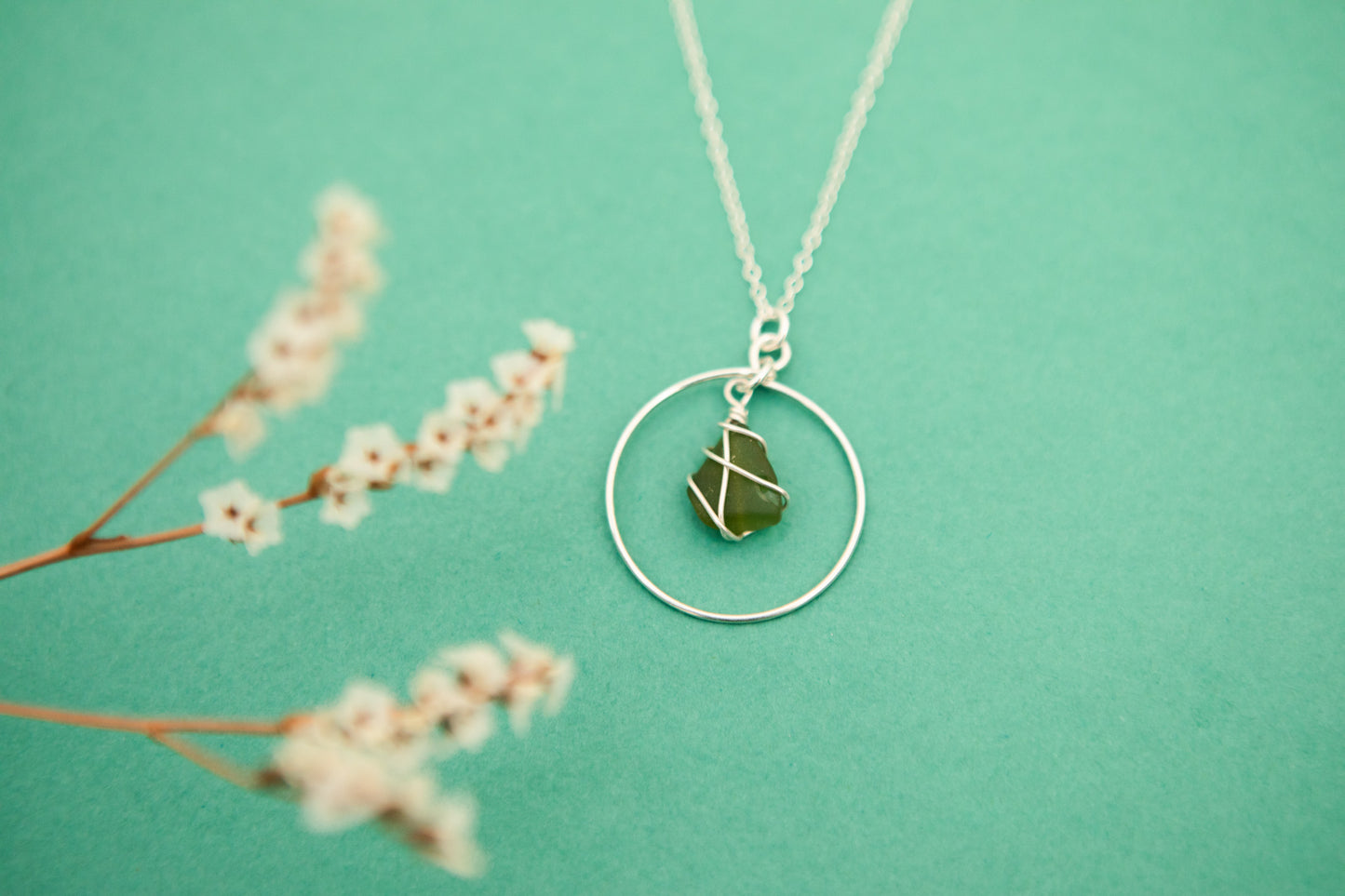 Jennie Hoop Necklace in Silver & Dark Green