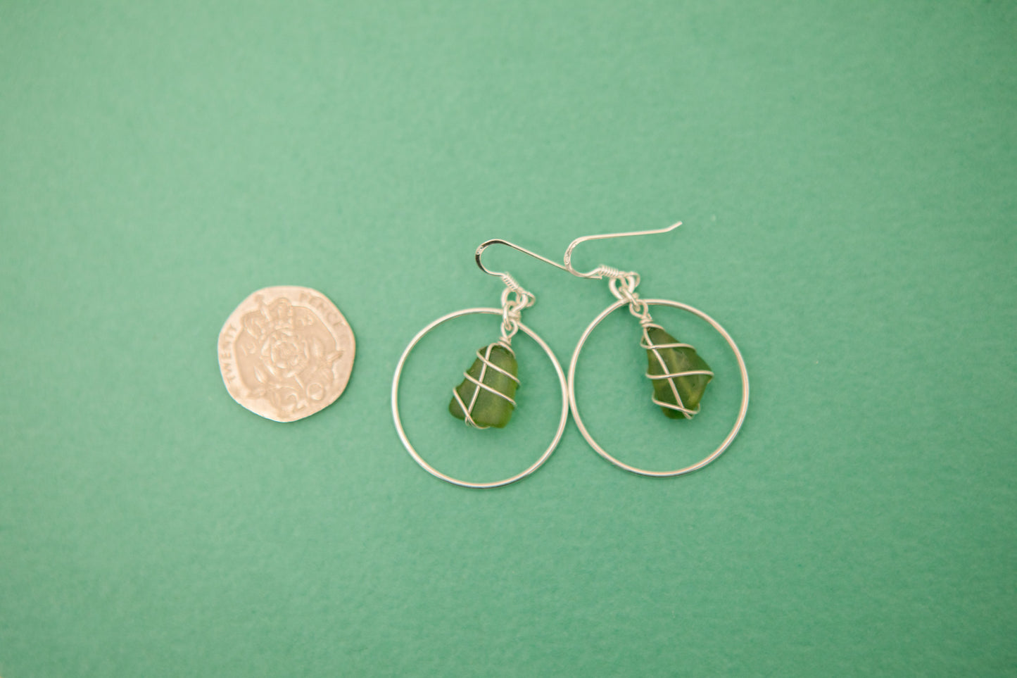 Jennie Hoops in Silver & Dark Green