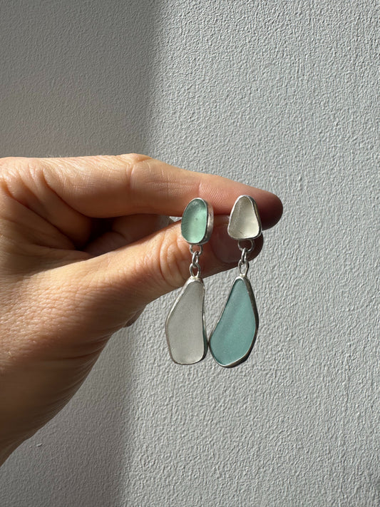 KINTYRE Mismatch silver signet earrings