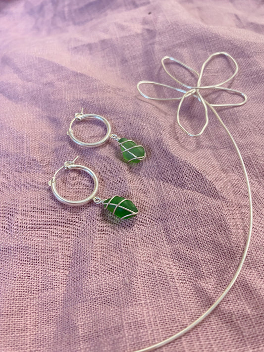 Leone Hoops in Sterling Silver & Bright Green