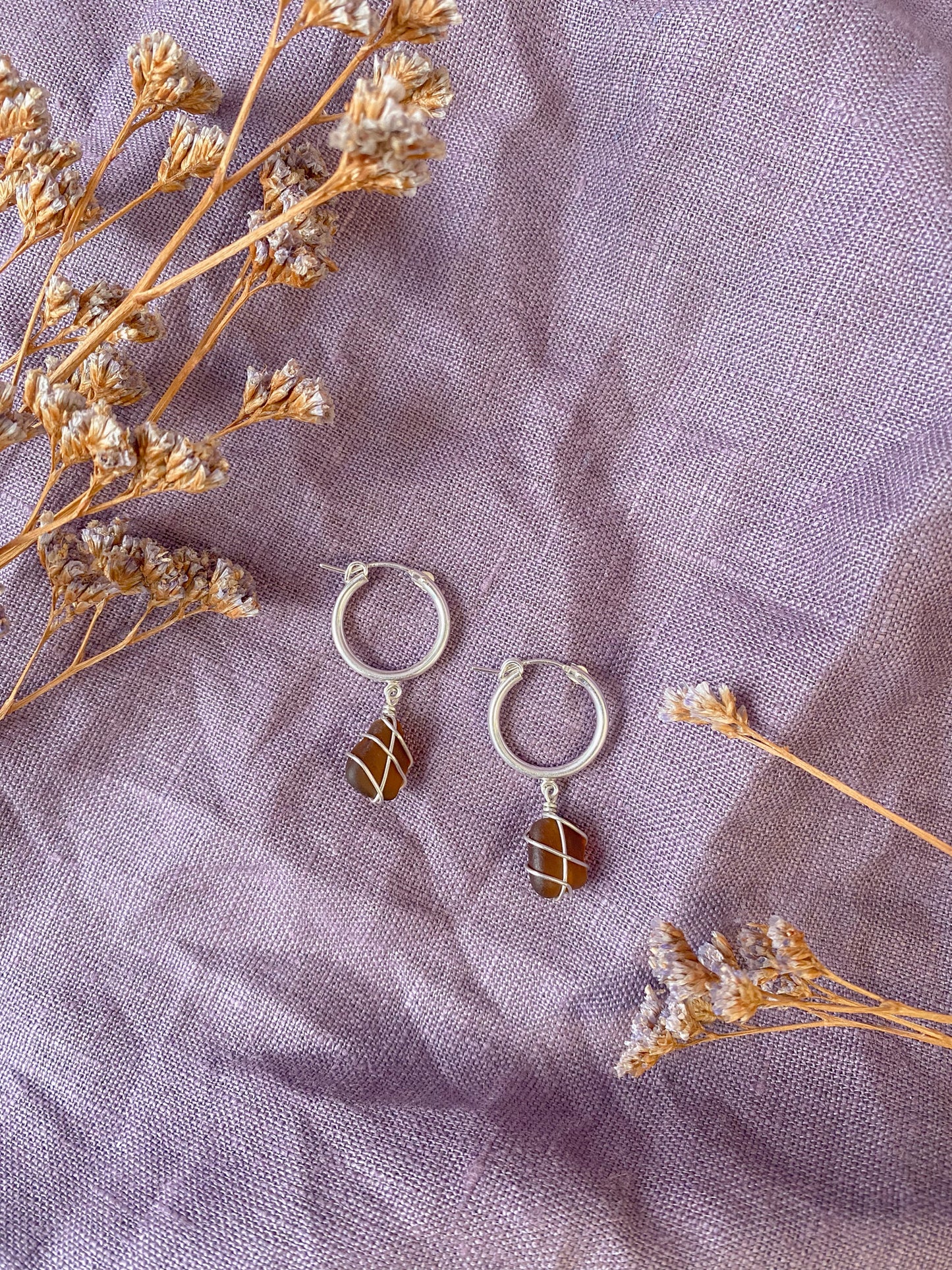 Leone Hoops in Sterling Silver & Amber
