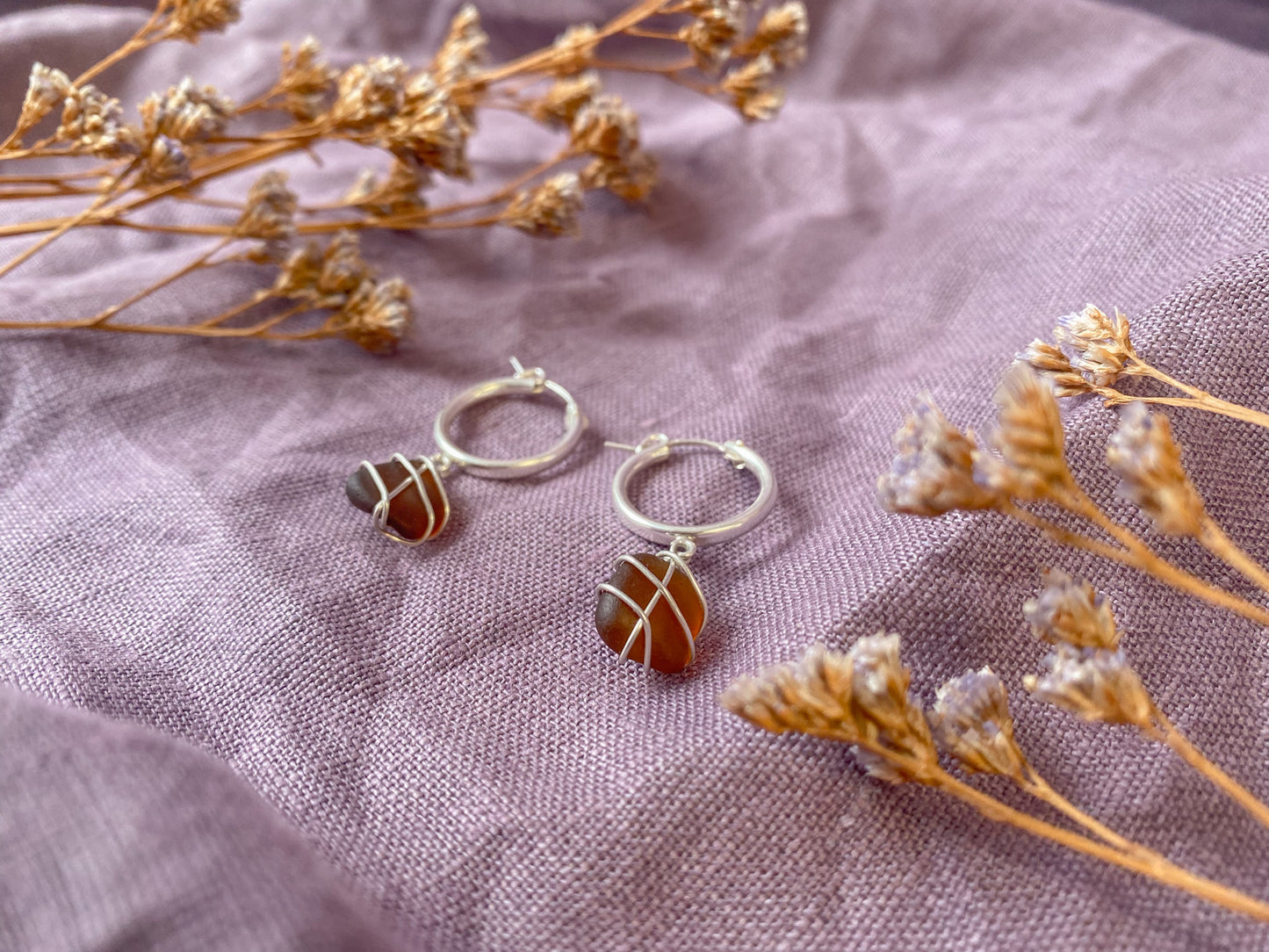 Leone Hoops in Sterling Silver & Amber