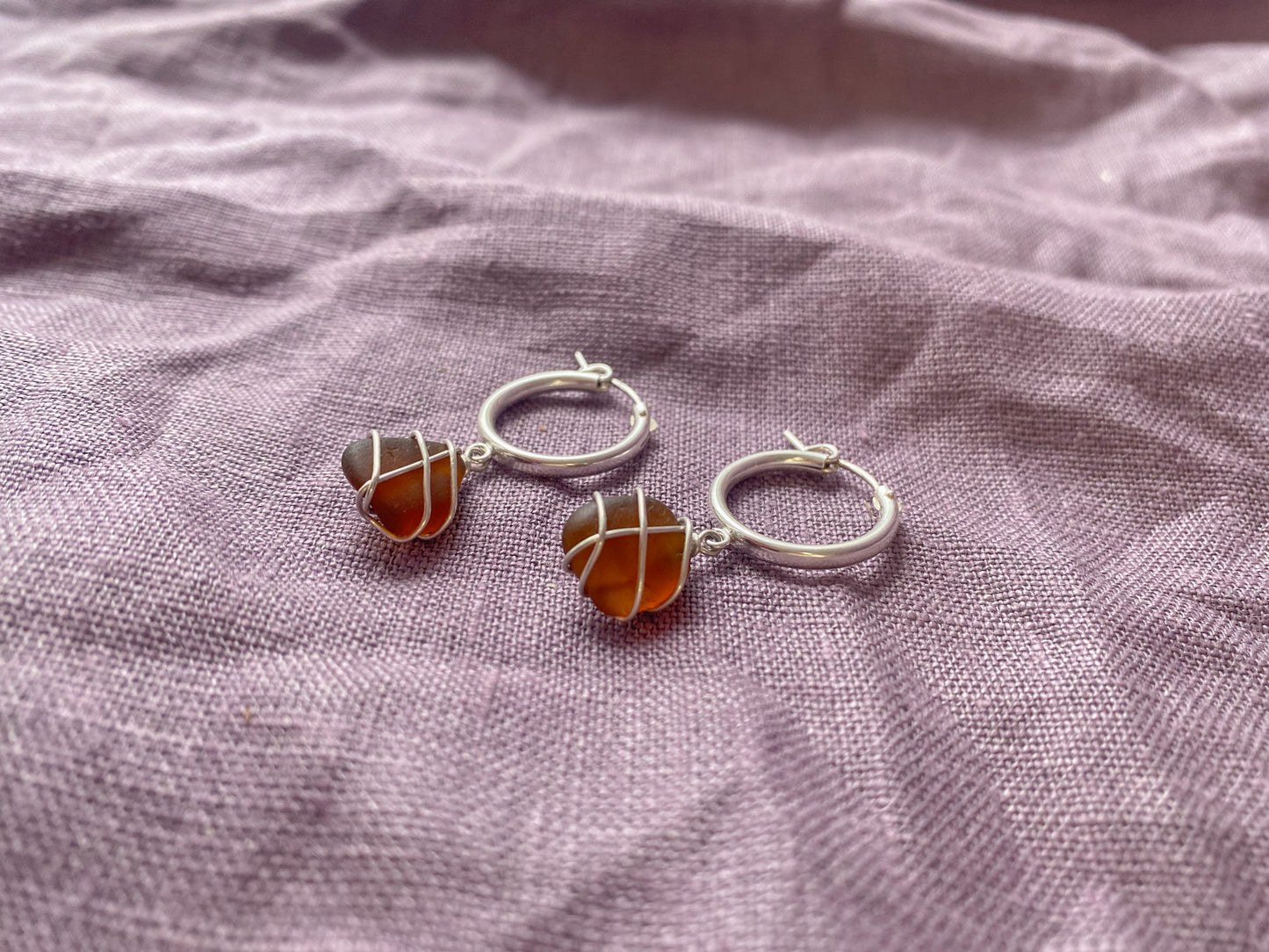 Leone Hoops in Sterling Silver & Amber