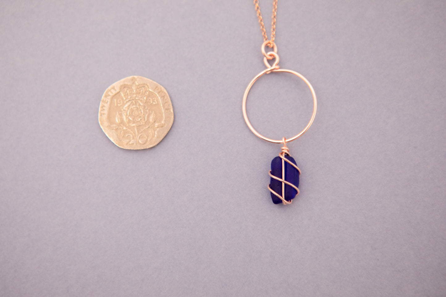 Lillie Hoop Necklace in Rose Gold & Cobalt Blue