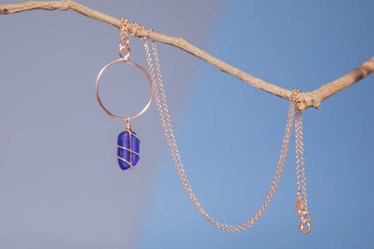 Lillie Hoop Necklace in Rose Gold & Cobalt Blue