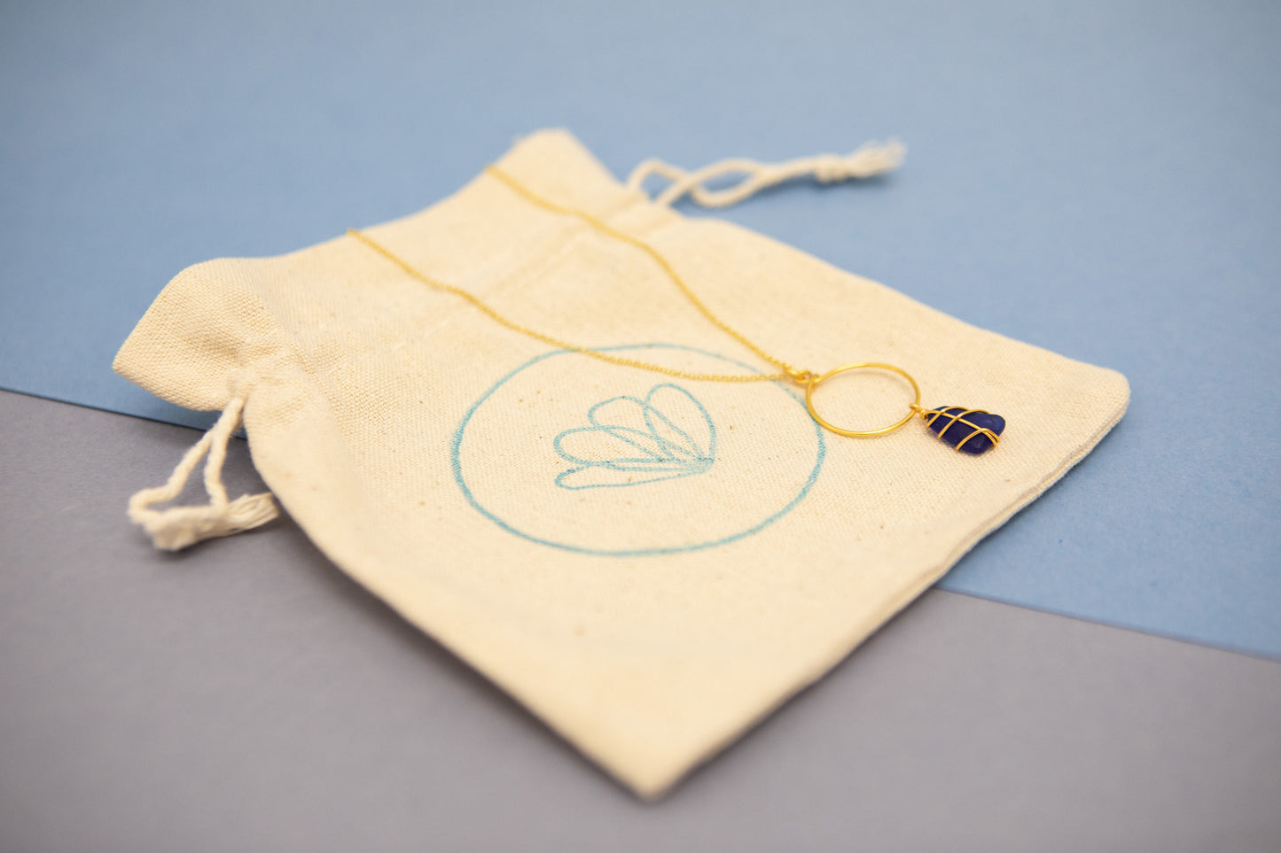 Lillie Hoop Necklace in Gold & Cobalt Blue