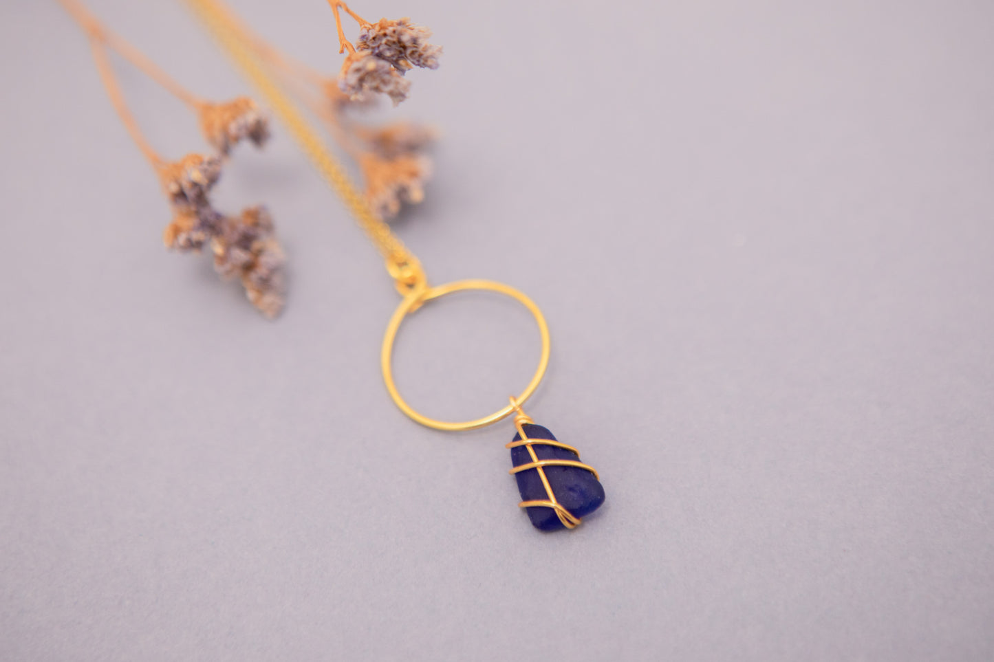 Lillie Hoop Necklace in Gold & Cobalt Blue