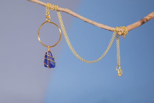 Lillie Hoop Necklace in Gold & Cobalt Blue