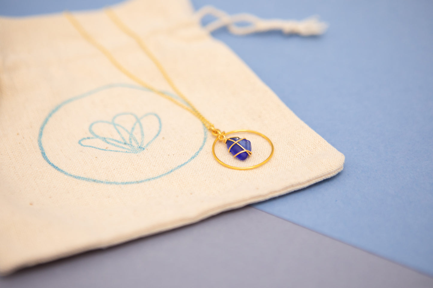 Jennie Hoop Necklace in Gold & Cobalt Blue