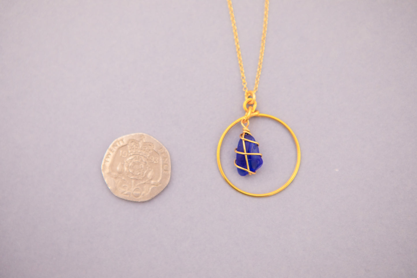 Jennie Hoop Necklace in Gold & Cobalt Blue