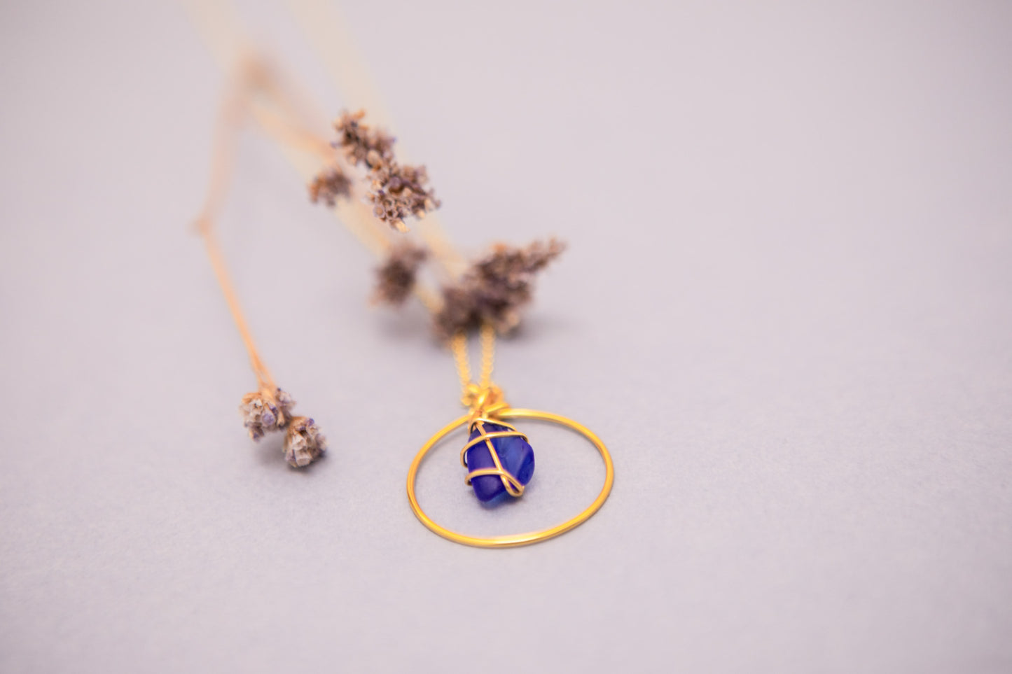 Jennie Hoop Necklace in Gold & Cobalt Blue