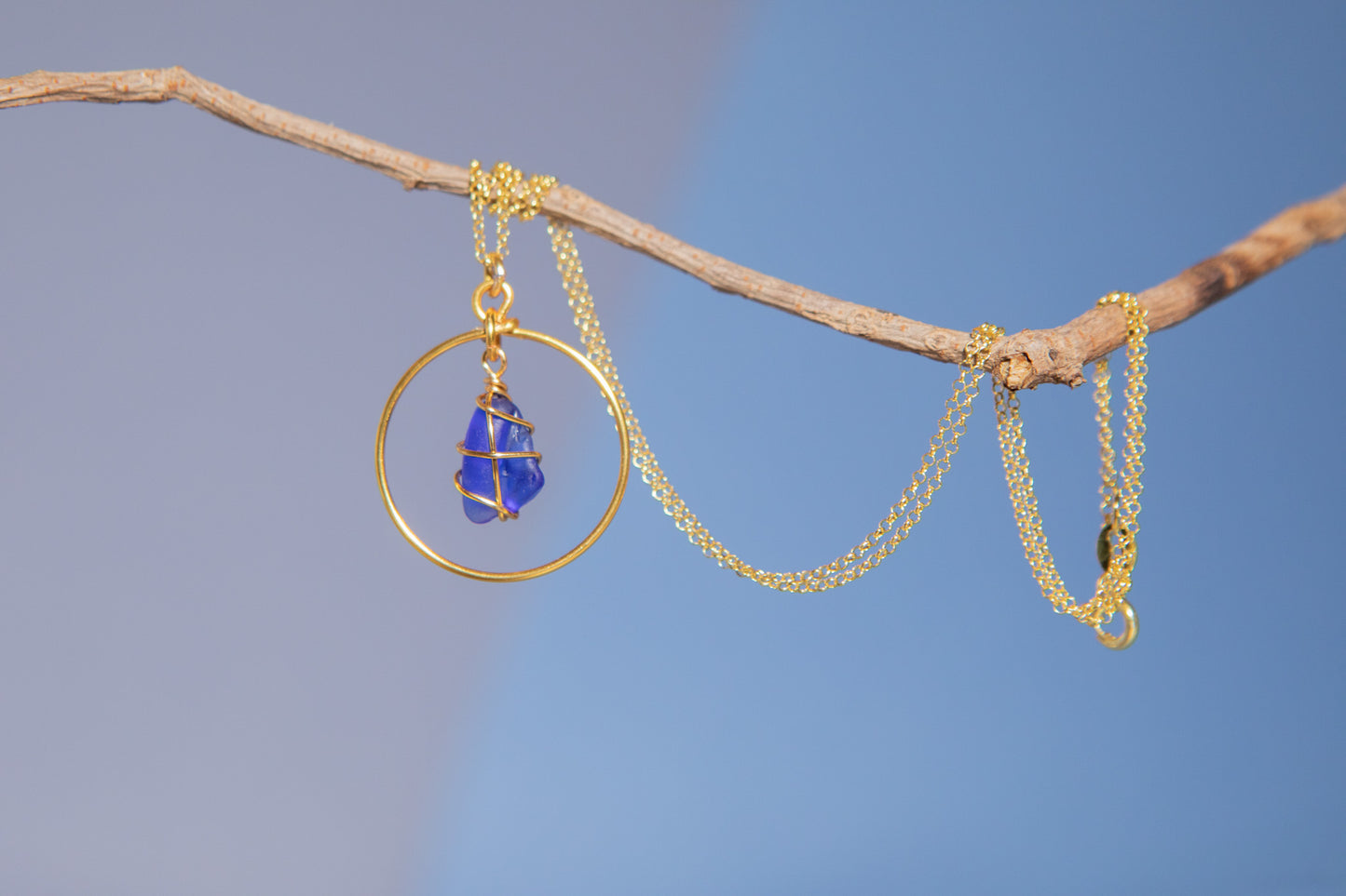 Jennie Hoop Necklace in Gold & Cobalt Blue