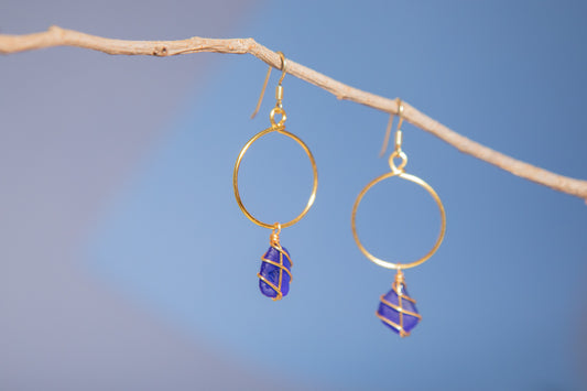 Lillie Hoops in Gold & Cobalt Blue