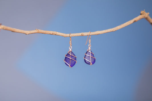 Classic rose gold earrings - Cobalt Blue